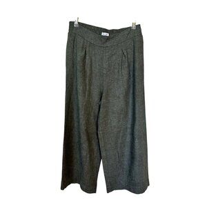 Ella Mass Wide Leg Pants Womens Medium Linen Elastic Waist High Rise Green Weave